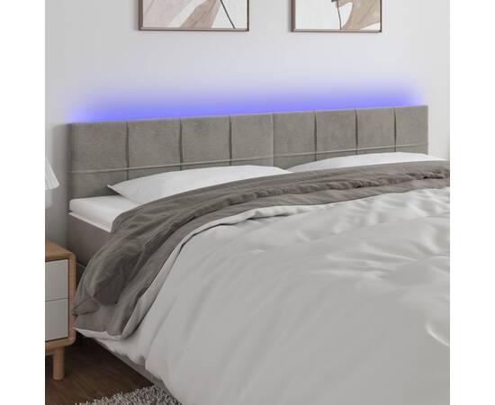 Tăblie de pat cu led, gri deschis, 160x5x78/88 cm, catifea