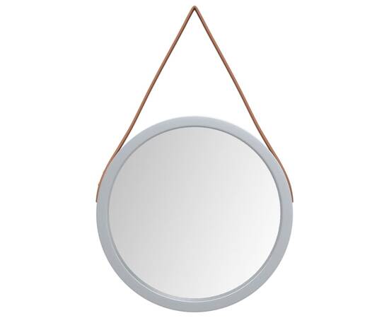 Oglindă de perete cu o curea, argintiu, Ø 35 cm, 2 image