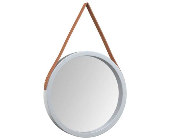 Oglindă de perete cu o curea, argintiu, Ø 35 cm, 3 image