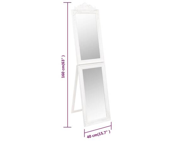 Oglindă de sine stătătoare, alb, 40x160 cm, 7 image