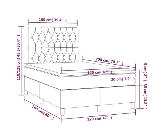 Pat box spring cu saltea, gri taupe, 120x200 cm, textil, 6 image