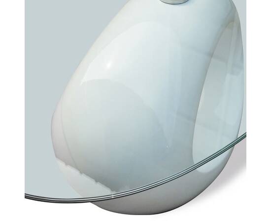 Măsuță de cafea cu blat oval din sticlă, alb lucios, 4 image