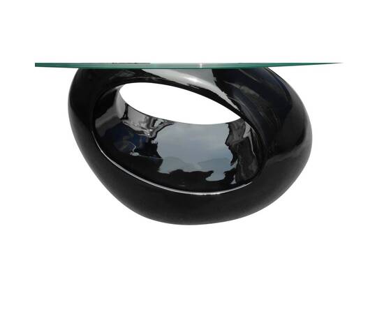 Măsuță de cafea cu blat oval din sticlă, negru lucios, 4 image