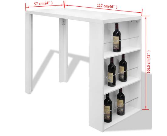 Masă de bar din mdf, cu suport pentru sticle de vin, alb lucios, 6 image