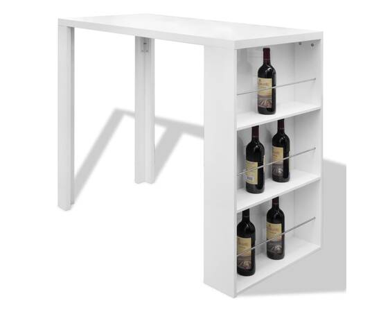 Masă de bar din mdf, cu suport pentru sticle de vin, alb lucios, 2 image