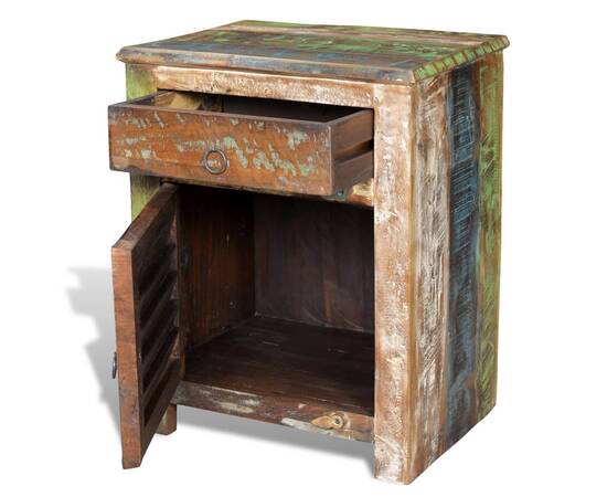 Masă de capăt cu 1 sertar și 1 ușă, lemn reciclat, 9 image