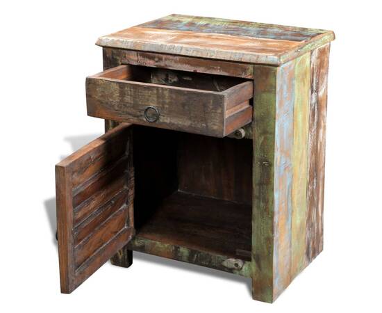 Masă de capăt cu 1 sertar și 1 ușă, lemn reciclat, 10 image