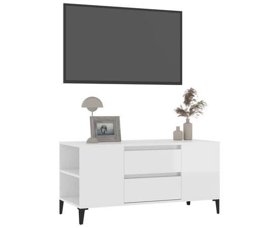 Comodă tv, alb extralucios, 102x44,5x50 cm, lemn prelucrat, 4 image