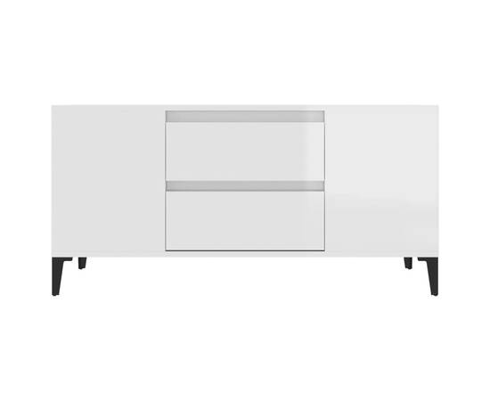 Comodă tv, alb extralucios, 102x44,5x50 cm, lemn prelucrat, 6 image