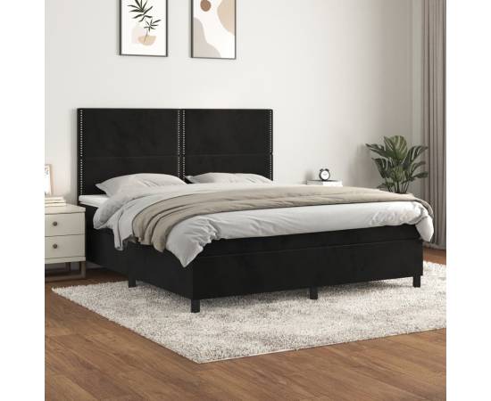 Pat box spring cu saltea, negru, 180x200 cm, catifea