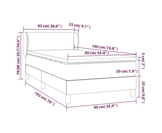 Pat box spring cu saltea, alb, 90x190 cm, piele ecologică, 7 image