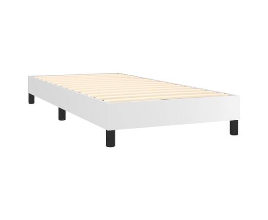 Pat box spring cu saltea, alb, 90x190 cm, piele ecologică, 4 image