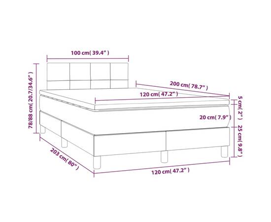 Pat box spring cu saltea, gri deschis, 120x200 cm, textil, 7 image