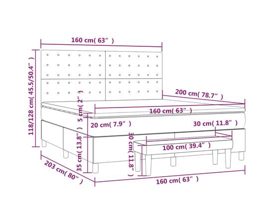 Pat box spring cu saltea, maro închis, 160x200 cm, textil, 8 image
