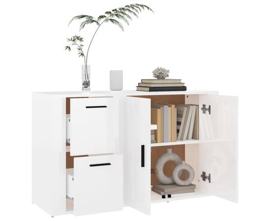 Servantă, alb extralucios, 100x33x59,5 cm, lemn compozit, 5 image