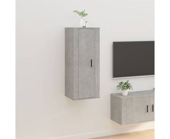 Dulap tv montat pe perete, gri beton, 40x34,5x100 cm