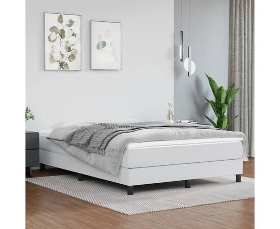 Pat box spring cu saltea, alb, 140x200 cm, piele ecologică