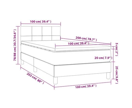 Pat box spring cu saltea, gri închis, 100x200 cm, textil, 7 image