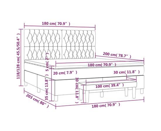 Pat box spring cu saltea, gri deschis, 180x200 cm, catifea, 8 image