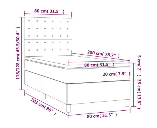 Pat box spring cu saltea, negru, 80x200 cm, catifea, 6 image