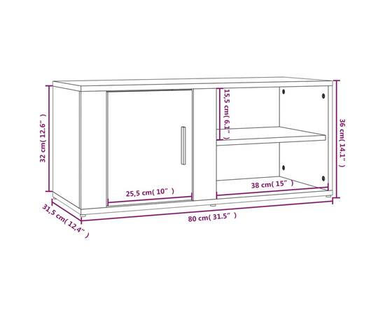 Comodă tv, gri beton, 80x31,5x36 cm, lemn prelucrat, 11 image