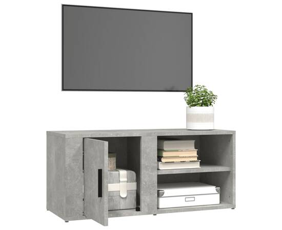 Comodă tv, gri beton, 80x31,5x36 cm, lemn prelucrat, 5 image