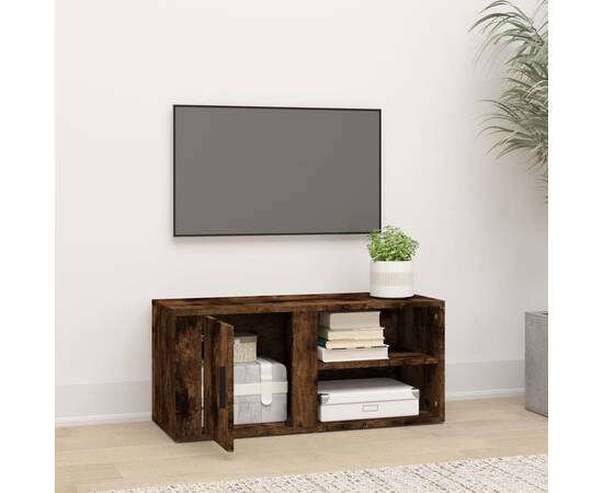 Comodă tv, stejar fumuriu, 80x31,5x36 cm, lemn prelucrat, 3 image