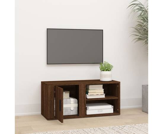 Comodă tv, stejar maro, 80x31,5x36 cm, lemn prelucrat, 3 image