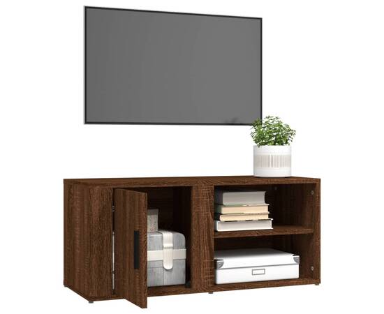 Comodă tv, stejar maro, 80x31,5x36 cm, lemn prelucrat, 5 image