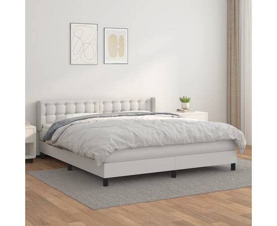 Pat box spring cu saltea, alb, 180x200 cm, piele ecologică