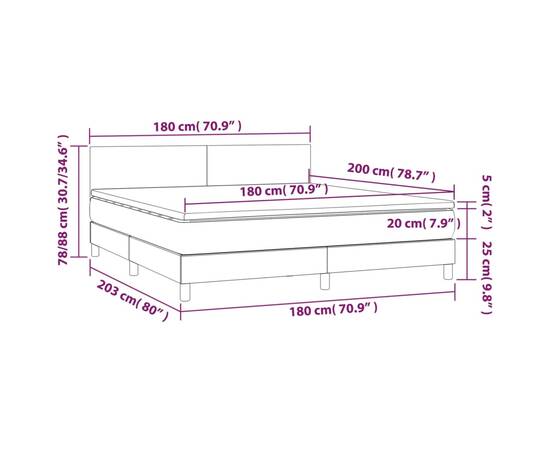 Pat box spring cu saltea, alb, 180x200 cm, piele ecologică, 7 image