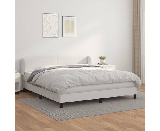 Pat box spring cu saltea, alb, 180x200 cm, piele ecologică