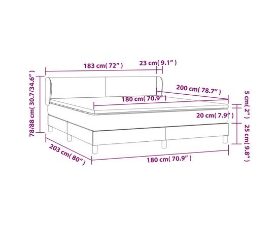 Pat box spring cu saltea, alb, 180x200 cm, piele ecologică, 7 image