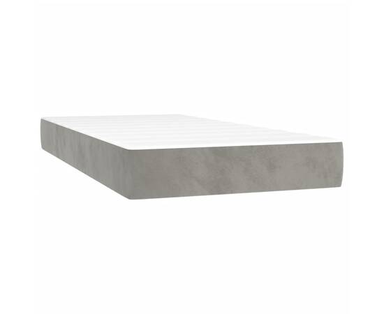 Pat box spring cu saltea, gri deschis, 90x190 cm, catifea, 6 image