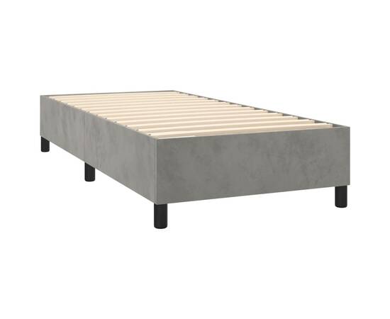 Pat box spring cu saltea, gri deschis, 90x190 cm, catifea, 4 image