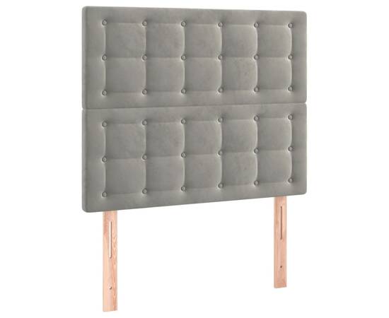 Pat box spring cu saltea, gri deschis, 90x190 cm, catifea, 5 image