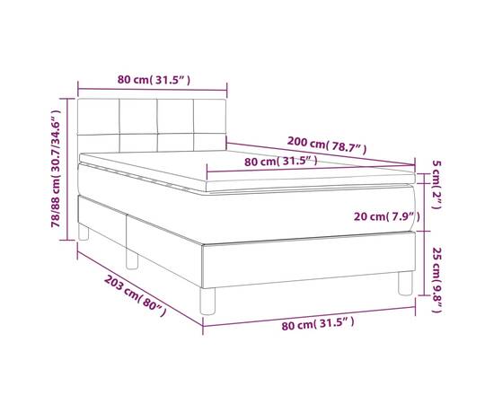 Pat box spring cu saltea, maro închis, 80x200 cm, textil, 7 image