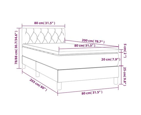 Pat box spring cu saltea, maro închis, 80x200 cm, textil, 7 image