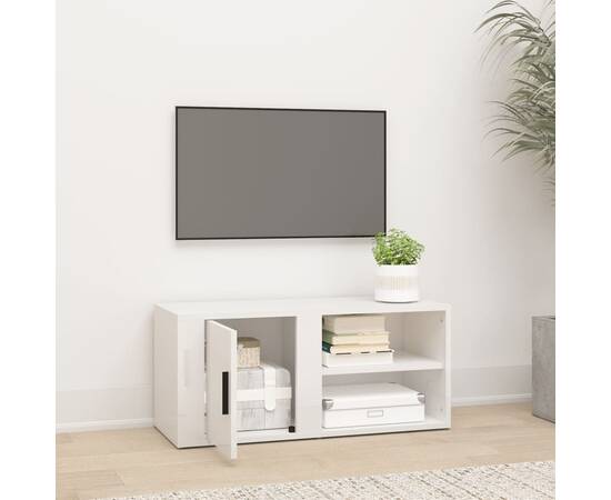 Comodă tv, alb extralucios, 80x31,5x36 cm, lemn prelucrat, 3 image