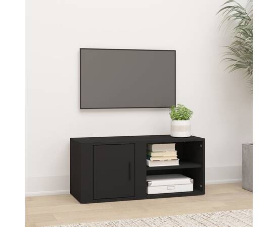 Comodă tv, negru, 80x31,5x36 cm, lemn prelucrat