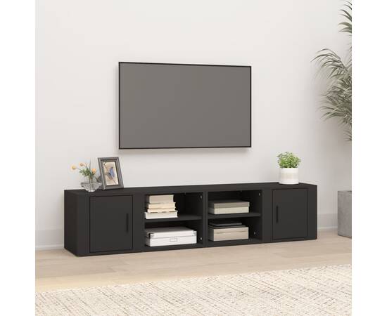 Comode tv, 2 buc., negru, 80x31,5x36 cm, lemn prelucrat