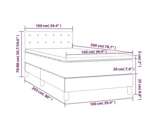 Pat box spring cu saltea, crem, 100x200 cm, textil, 7 image