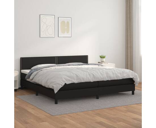 Pat box spring cu saltea, negru, 200x200 cm, piele ecologică