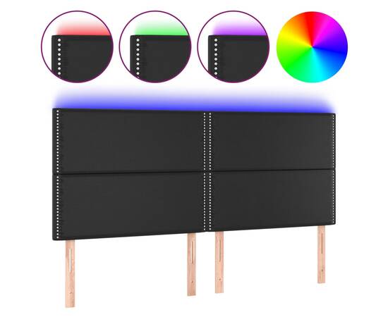 Tăblie de pat cu led, negru, 200x5x118/128 cm, piele ecologică, 2 image