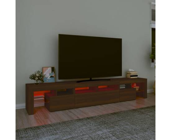 Comodă tv cu lumini led, stejar maro, 230x36,5x40 cm, 5 image
