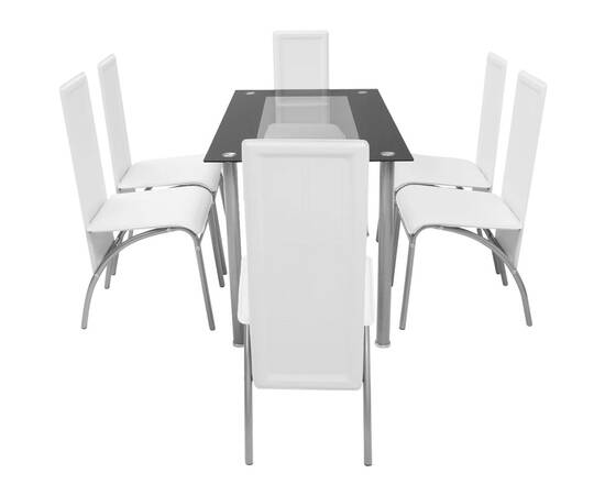 Set masă și scaune de bucătărie 7 piese, alb, 2 image