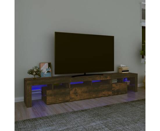 Comodă tv cu lumini led, stejar fumuriu,230x36,5x40cm