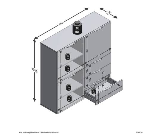 Fmd comodă cu 3 uși și 3 sertare, negru, 6 image