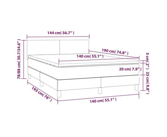 Pat cu arcuri, cu saltea & led, gri, 140x190 cm, piele eco, 8 image