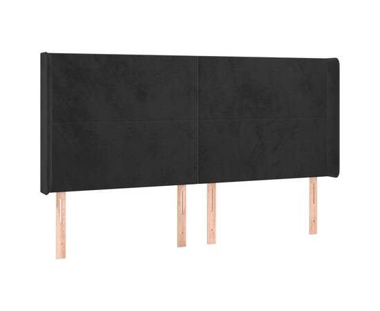 Pat cu arcuri, saltea și led, negru, 180x200 cm, catifea, 7 image